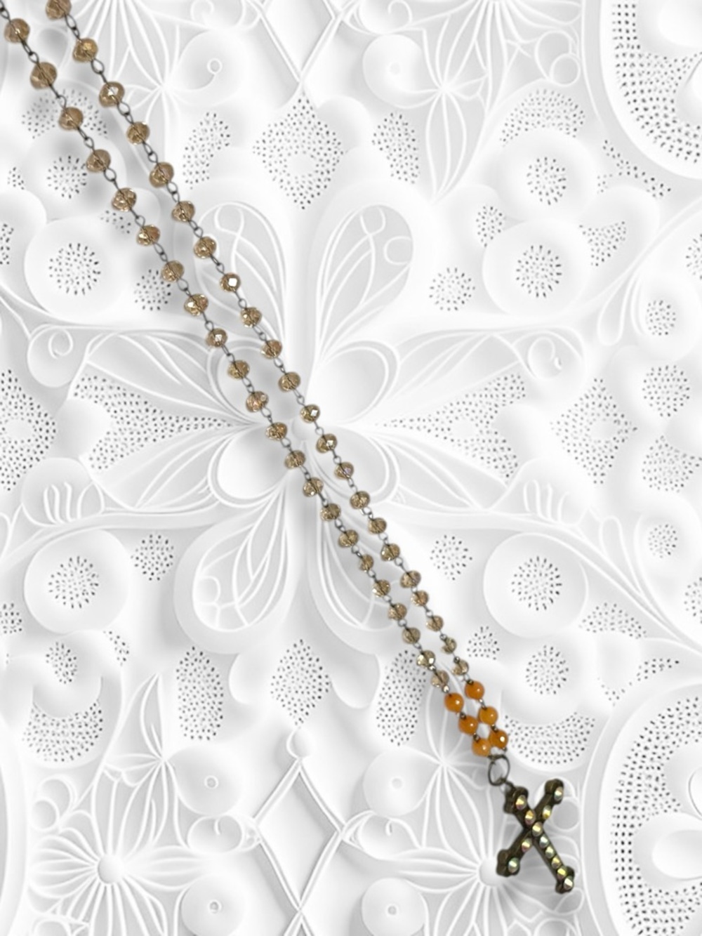 Carol Su Handmade 30" Iridescent Beaded Cross Necklace - Picture 9 of 12